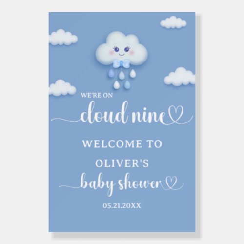 Pale blue cloud nine boy baby shower Welcome  Foam Board