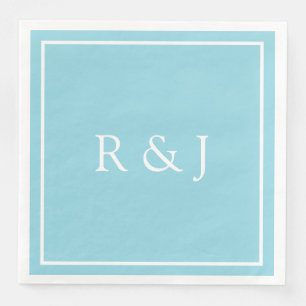 Pale Blue Cyan Monogram Initial Ampersand Wedding Paper Dinner Napkins