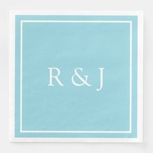 Pale Blue Cyan Monogram Initial Ampersand Wedding Paper Dinner Napkins (Front)