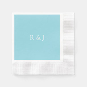 Pale Blue Cyan Monogram Initial Custom Wedding Napkins