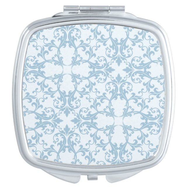 Pale Blue Damask Compact Mirror (Front)