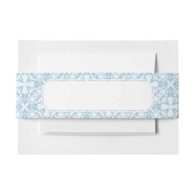 Pale Blue Damask Invitation Belly Band (Front Example)
