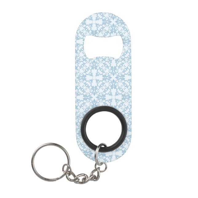 Pale Blue Damask Keychain Bottle Opener (Front)