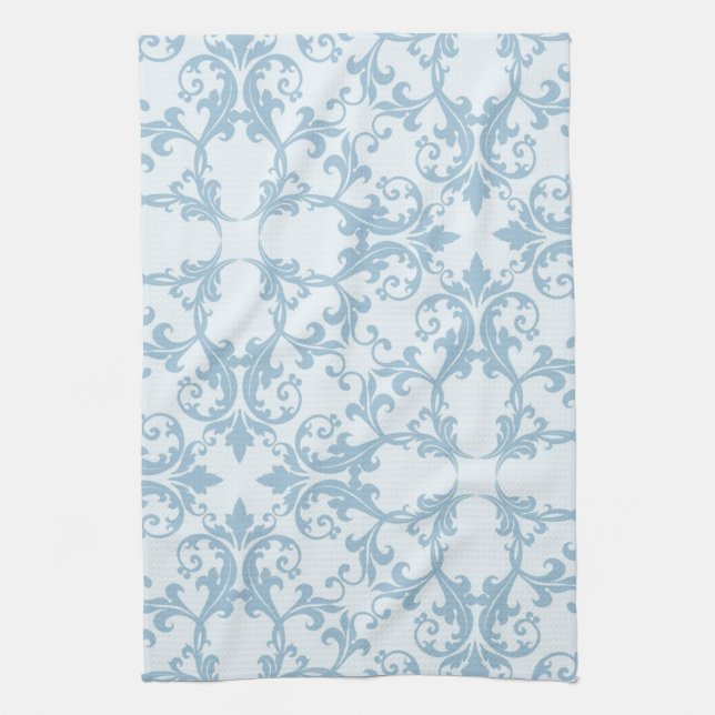Pale Blue Damask Kitchen Towel (Vertical)