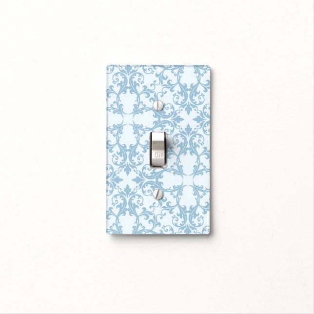 Pale Blue Damask Light Switch Cover (In Situ)