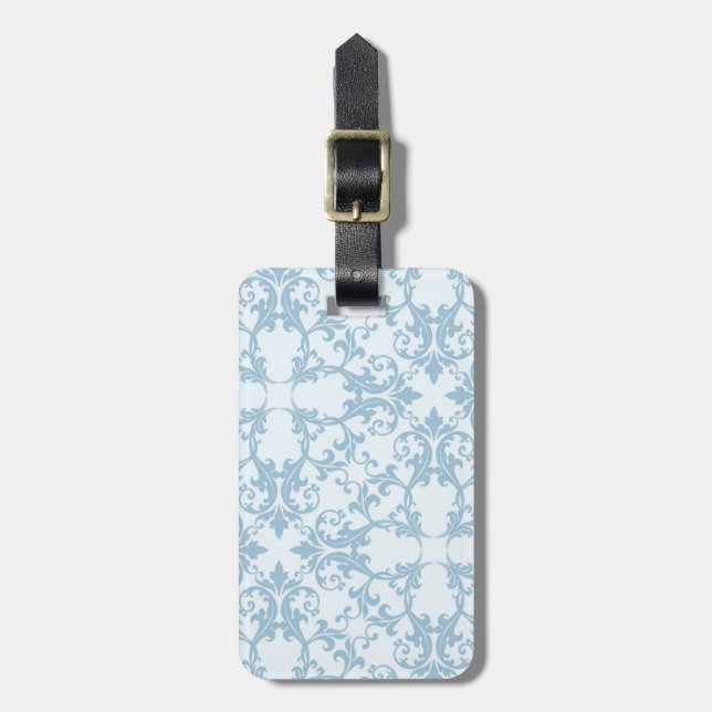 Pale Blue Damask Luggage Tag (Front Vertical)
