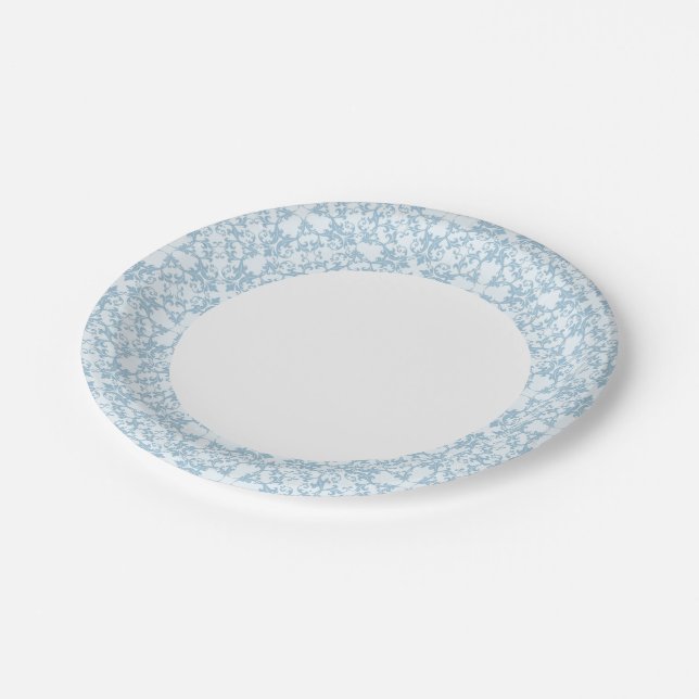 Pale Blue Damask Paper Plates (Angled)