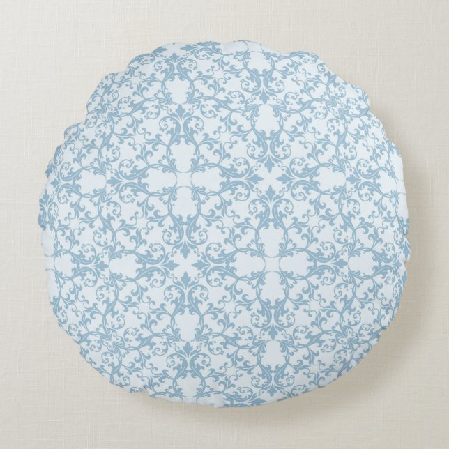 Pale Blue Damask Round Pillow (Front)