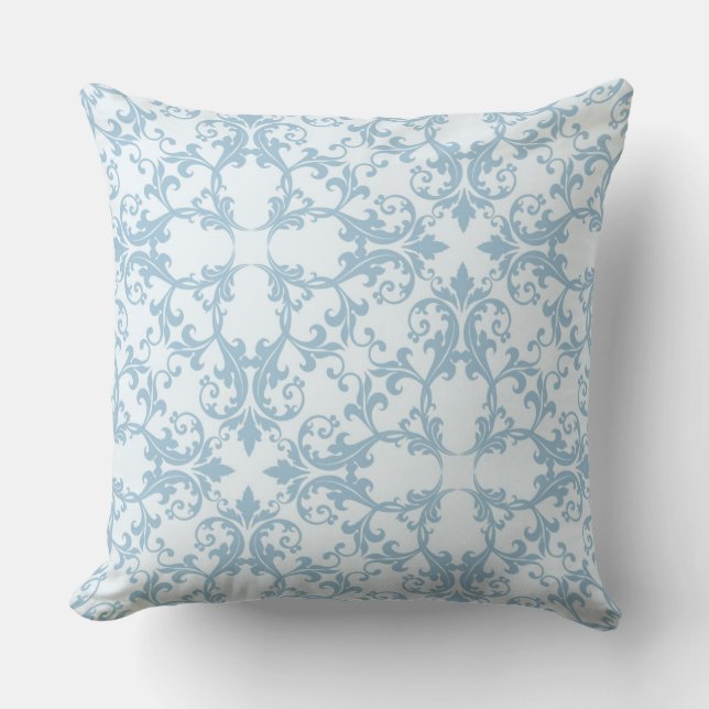 Pale Blue Damask Throw Pillow (Front)