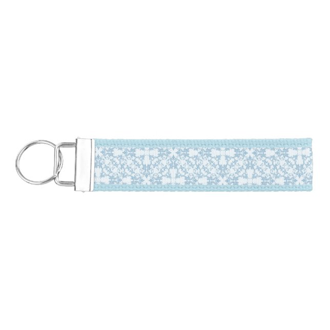 Pale Blue Damask Wrist Keychain (Keys on Left)