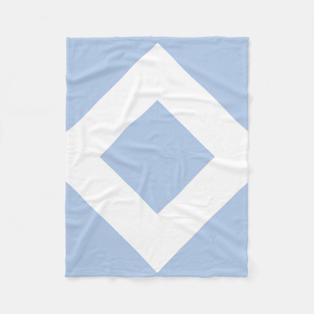Pale Blue Diamond, Bold White Border Fleece Blanket (Front)