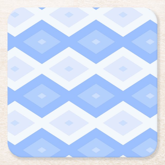 Pale blue diamond pattern square paper coaster (Front)