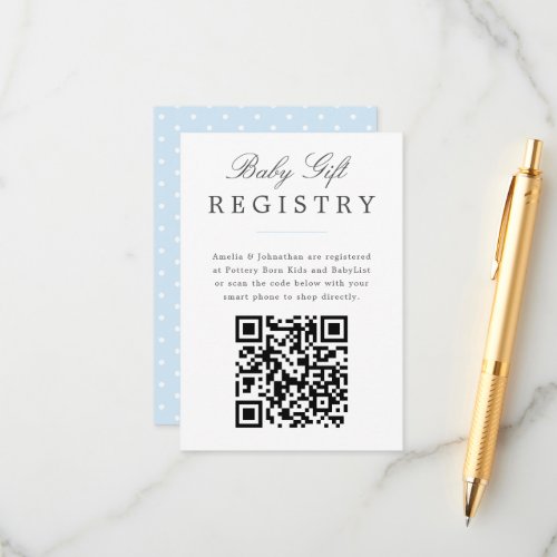 Pale Blue Elegant Baby Gift Registry with QR code Enclosure Card