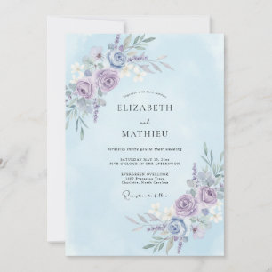 Pale Blue Ethereal Botanical Wedding Invitation