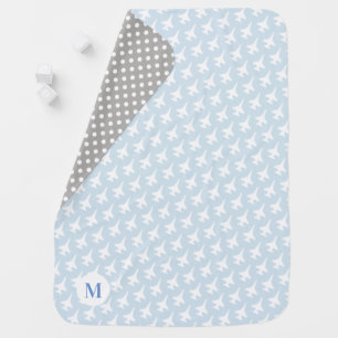 Pale Blue F-16 Patterned Custom Monogram Baby Blanket
