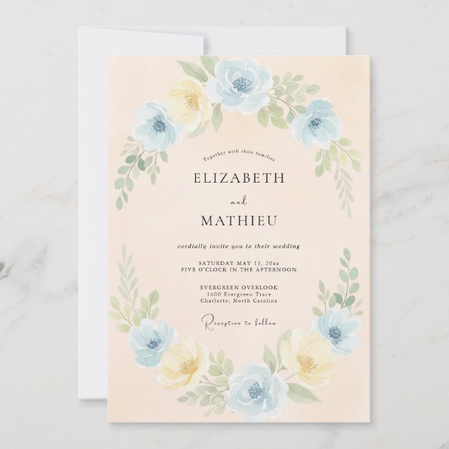 Pale Blue Floral Blossom Wedding Invitation (Front)