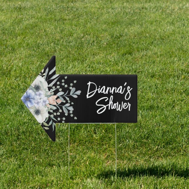 Pale Blue Floral Directional  Wedding SHOWER  Sign (Insitu)