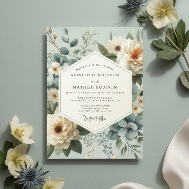 Pale Blue Floral Enchantment Wedding Invitation (Creator Uploaded)