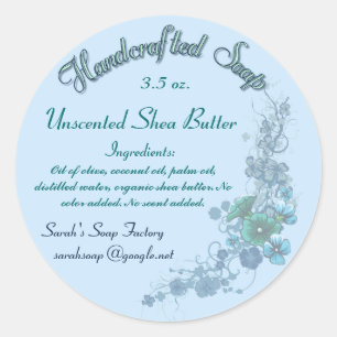 Pale Blue Floral Handcrafted Soap Classic Round Sticker
