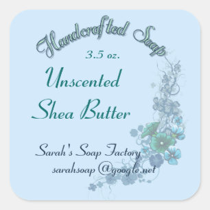 Pale Blue Floral Handcrafted Soap Ver. 2 Square Sticker
