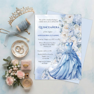 Pale Blue Floral Quinceañera Ball Gown | I Invitation