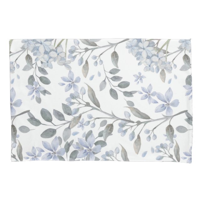 Pale Blue Floral Standard Pillowcase (Front)