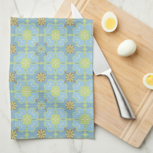 Pale Blue Floral Tile Pattern Pretty Kitchen Towel