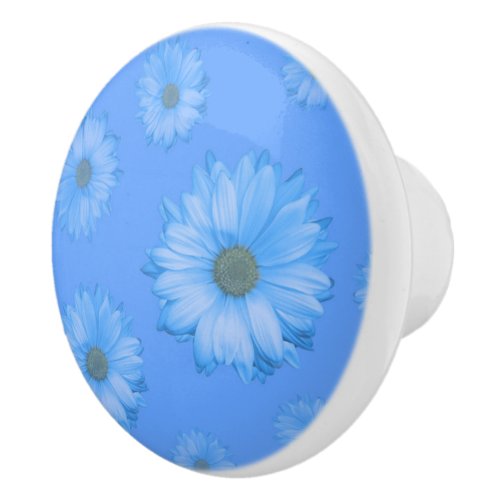 Pale Blue Flowers on Bright Blue Background  Ceramic Knob