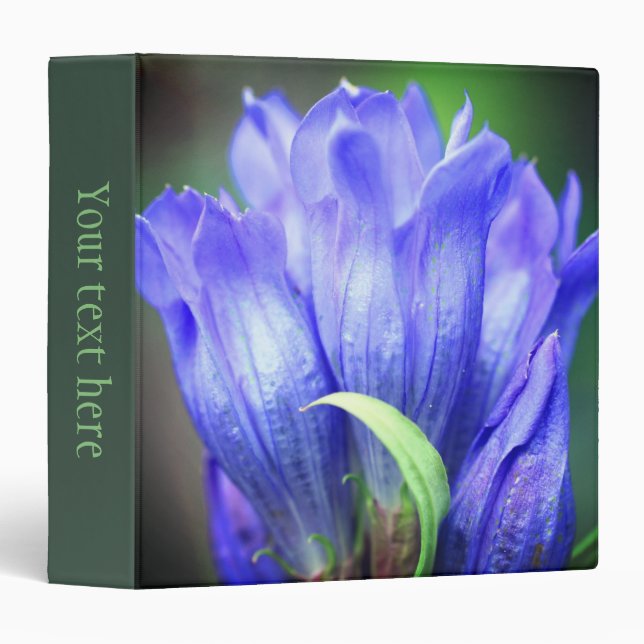 Pale Blue Gentian Flower In Bloom Personalized 3 Ring Binder (Front/Spine)