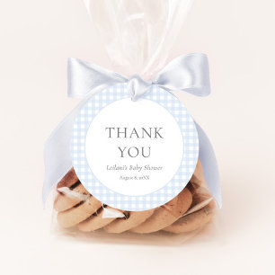 Pale Blue Gingham Boy's Baby Shower Favor Tags
