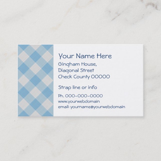 Pale blue gingham business card (Front)