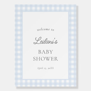 Pale Blue Gingham Classic Baby Boy Welcome Sign