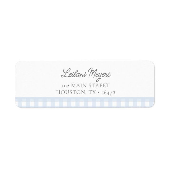 Pale Blue Gingham Classic Boys Baby Shower Address Label (Front)