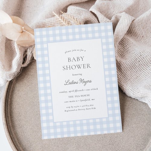 Pale Blue Gingham Classic Boys Baby Shower Invitation