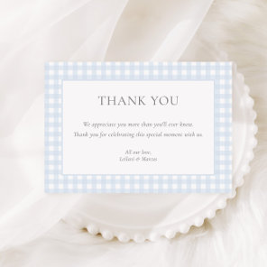 Pale Blue Gingham Classic Boys Baby Shower Thank You Card