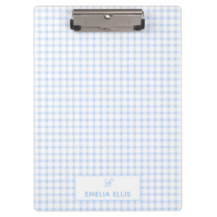 Pale Blue Gingham Classic Monogram  Clipboard