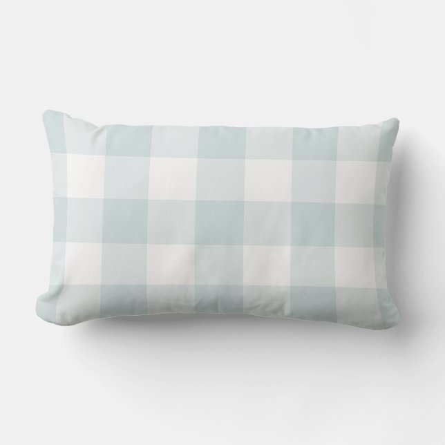 Pale blue Gingham Pattern Checkered Lumbar Pillow (Front)