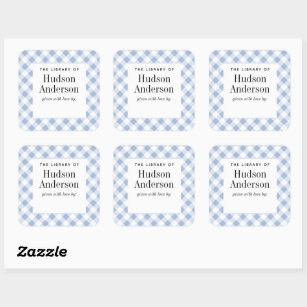 Pale Blue Gingham Plaid Baby Boy Book Plate