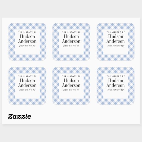 Pale Blue Gingham Plaid Baby Boy Book Plate