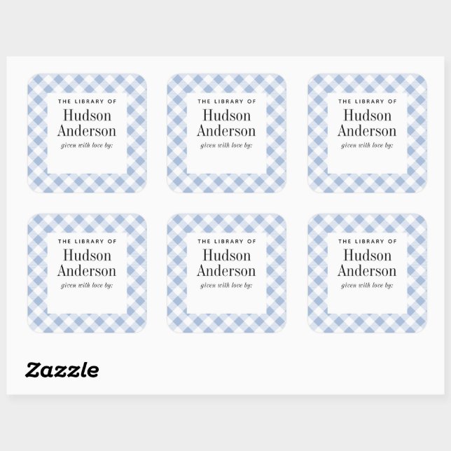Pale Blue Gingham Plaid Baby Boy Book Plate (Sheet)