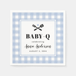 Pale Blue Gingham Plaid Baby Q Napkins