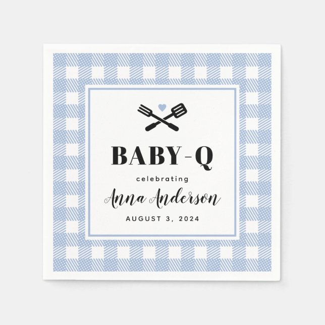 Pale Blue Gingham Plaid Baby Q Napkins (Front)