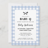 Pale Blue Gingham Plaid Baby Shower BBQ Invitation (Front)