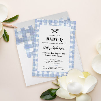 Pale Blue Gingham Plaid Baby Shower Bbq Invitation by 2BirdStone at Zazzle