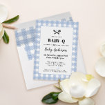 Pale Blue Gingham Plaid Baby Shower Bbq Invitation at Zazzle