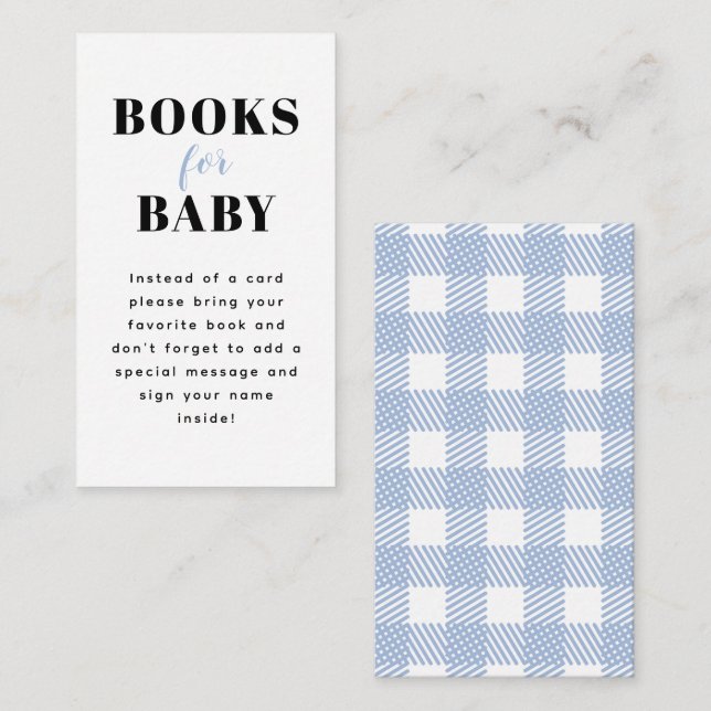 Pale Blue Gingham Plaid Baby Shower Book Request Enclosure Card (Front/Back)