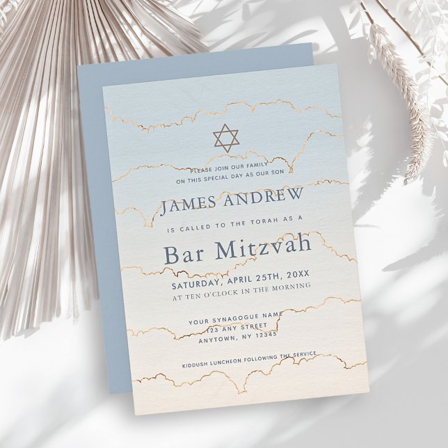 Pale Blue Gold Linings Bar Mitzvah Invitation (Creator Uploaded)
