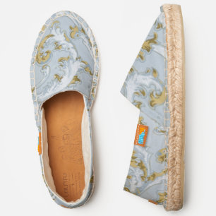 Pale Blue Gold Scroll French Vintage Classy Espadrilles