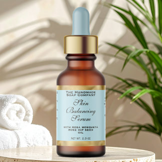 Pale Blue & Gold Small Dropper Bottle Label 