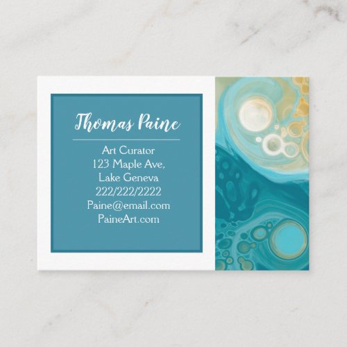 Pale Blue Gold Teal Turquoise Marble Art   Business Card